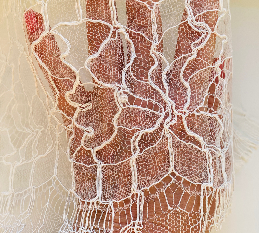 Кружево тонкое на сетке ширина 15см цвет молочно-белый Италия 1 м