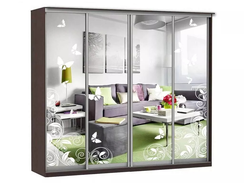 Шкаф купе Модерн 2362х450 4-х дверный 4-х секционный зеркальный с пескоструем №4 венге