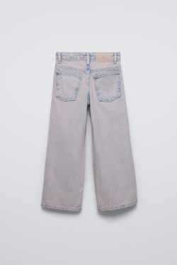ZARA ДЖИНСЫ WIDE LEG С ЭФФЕКТОМ ПОТЕРТОСТИ, РОЗОВЫЙ