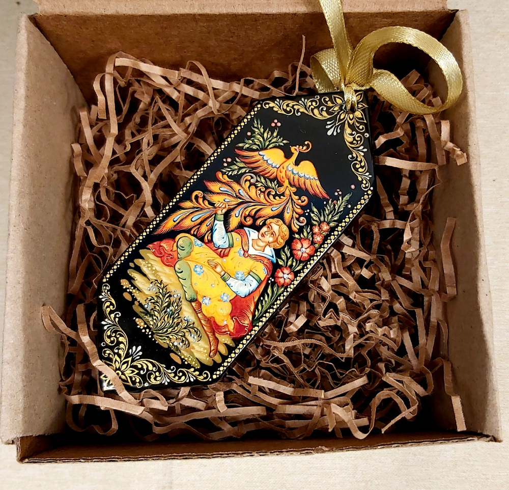 Ёлочная игрушка/сувенир "Конфета с росписью Палех "Иван-царевич и Жар-птица"