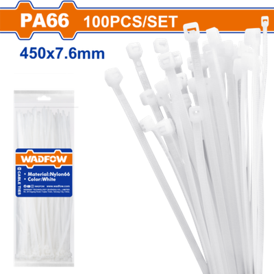 Кабельные стяжки белые 7.6х450 мм 100 шт (20/40) WADFOW WTE345076