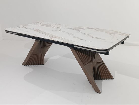 Стол МАНХЭТТЕН 200 цвет СВЕТЛЫЙ БЕЖ ( DRAC COLD XLIM), керамика / Орех Карни натуральный