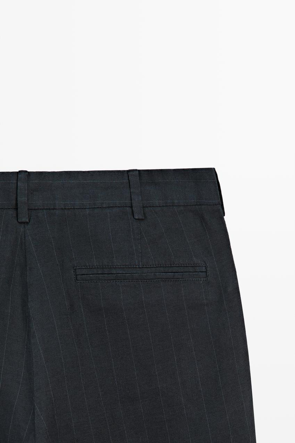 Massimo Dutti Льняные брюки в полоску, темно-синий