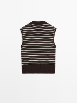 Massimo Dutti Жилет в полоску с пуговицами, шоколадный