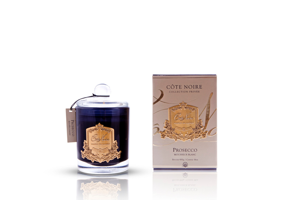 Свеча 450г в черном стаканчике с золотым декором Cote Noire Prosecco