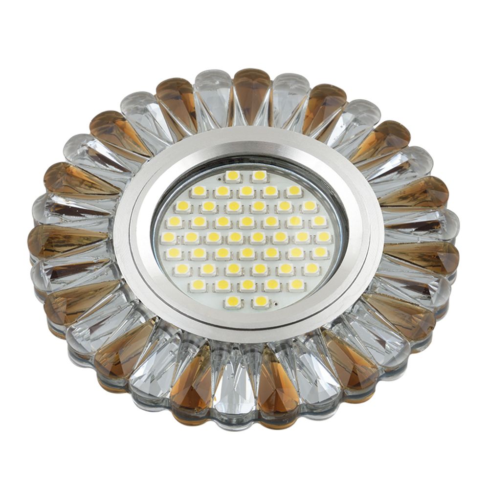 DLS-L145 GU5.3 GLASSY/TEA Светильник декоративный встраиваемый, серия Luciole. Без лампы, цоколь GU5.3. Доп. светодиодная подсветка 3Вт. Стекло. Зерка