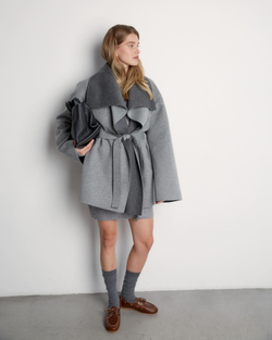 Полупальто двустороннее из шерсти Берберри серый-темно-серый