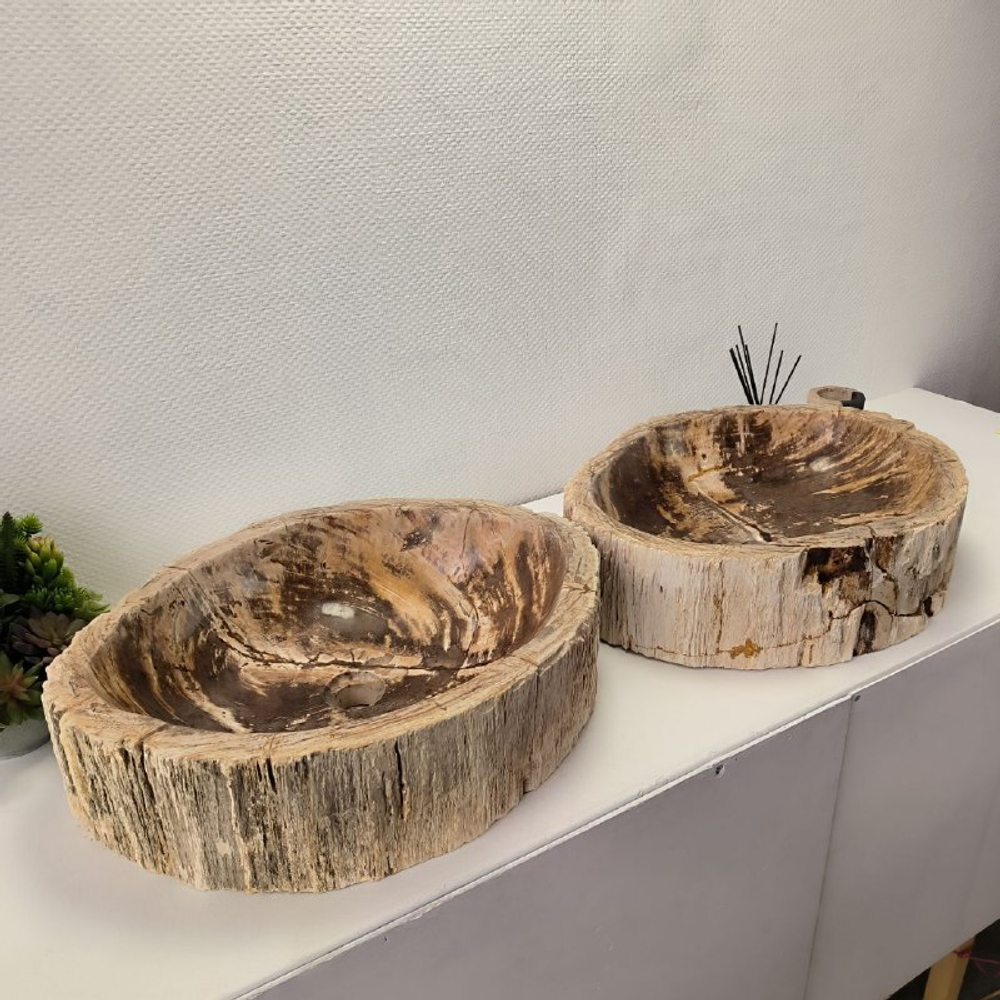 Раковина из окаменелого дерева ПАРА! OD-62099 57*46*16 2шт