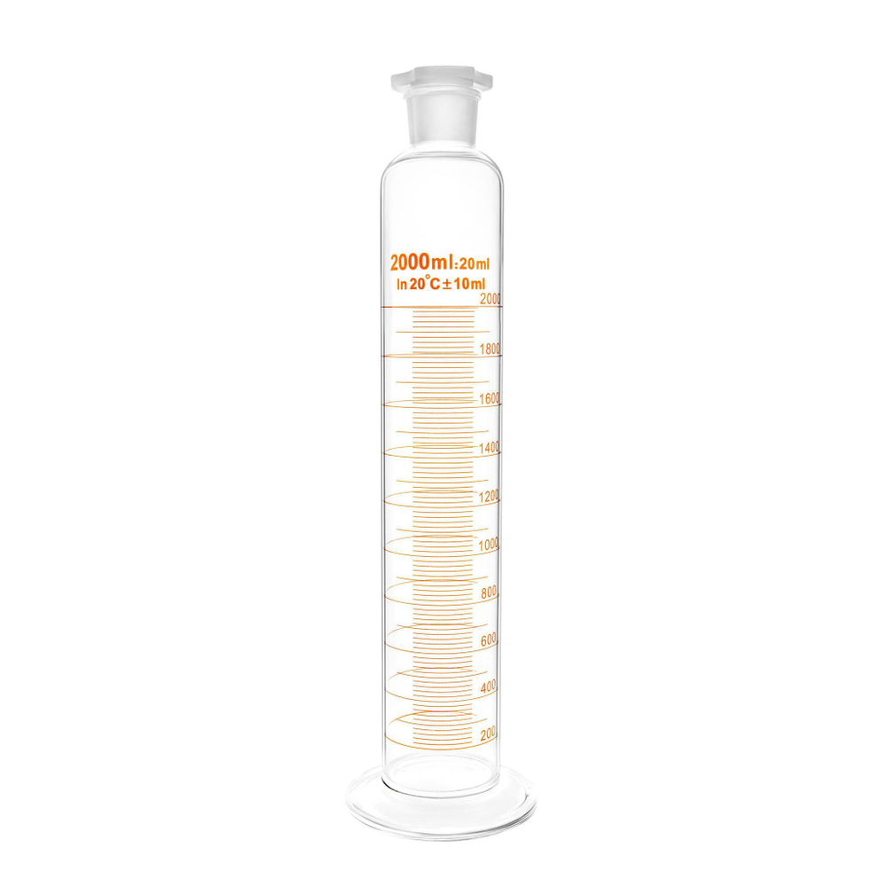Цилиндр мерный стеклянный с пластиковой пробкой, 2000 мл, с круглым стеклянным основанием