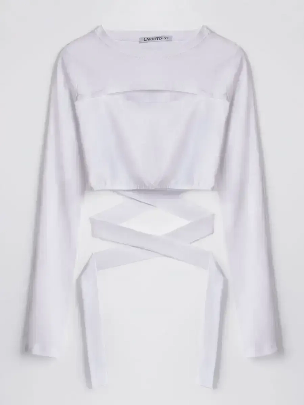 Белый кроп топ на завязках с длинным рукавом