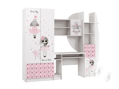 Стенка Детская Юниор-2 ЛДСП Мальвина (белый/белый)