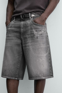 ZARA ДЖИНСОВЫЕ ШОРТЫ BAGGY С ЦЕПЯМИ, СЕРЫЙ