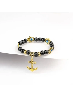 Браслет от сглаза с оберегом Ладонь Хамса и подвеской Якорь