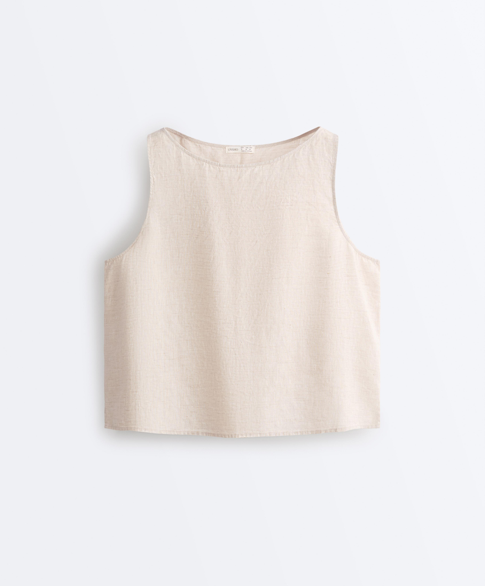 Oysho Топ из 100% льна, песочный меланж
