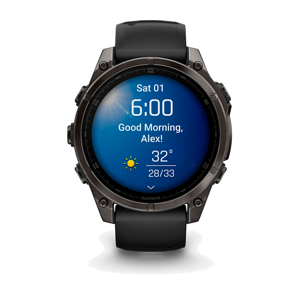 Умные часы Garmin Fenix 8, 47мм, Amoled Sapphire Carbon Gray DLC Titanium with Black/Pebble Gray Silicone Band (010-02904-29)