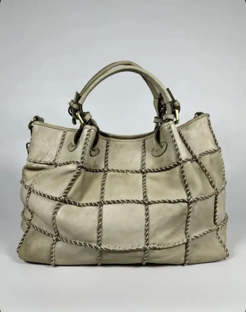 Женская сумка из натуральной винтажной кожи цвета ivory