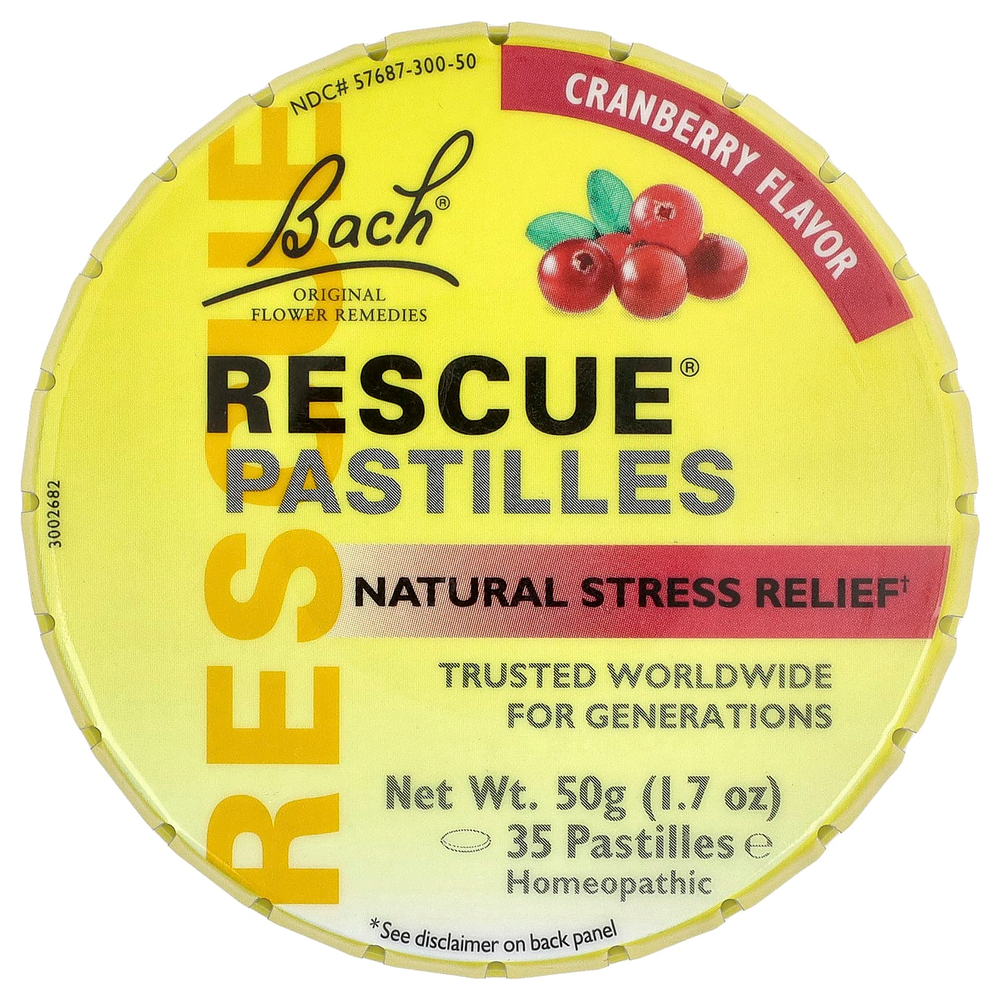 Bach, Rescue®, пастилки для снятия стресса природным способом, со вкусом клюквы, 35 пастилок