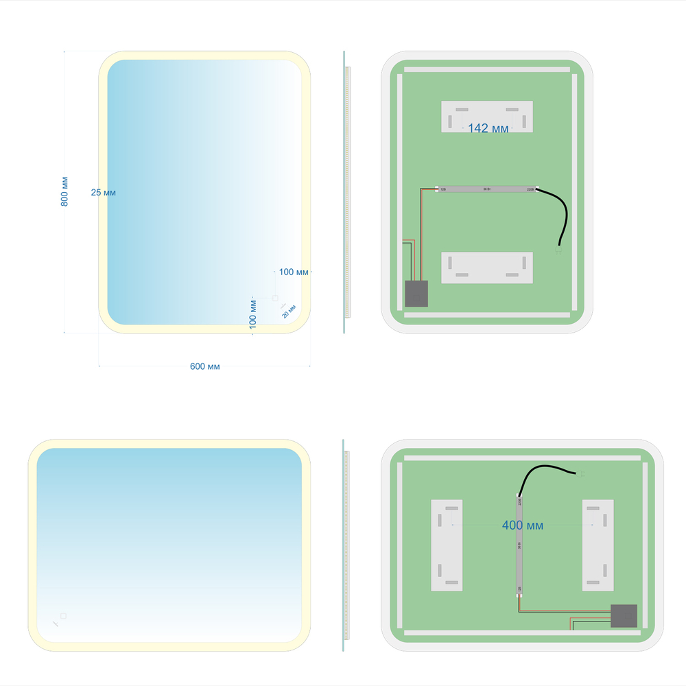 Зеркало MIXLINE "Колорит" ЭКОНОМ 600*800 (ШВ) сенсорный выкл, светодиодная подсветка, универс.крепеж
