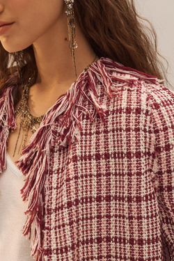 ZARA ЖАКЕТ С БАХРОМОЙ, ТЕМНО-РОЗОВЫЙ