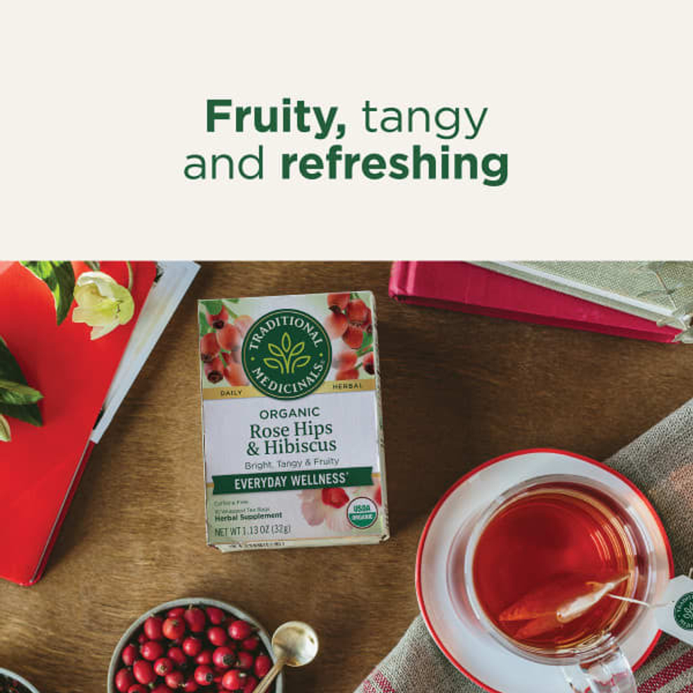 Traditional Medicinals, органические шиповник и гибискус, без кофеина, 16 чайных пакетиков, 32 г (1,13 унции)