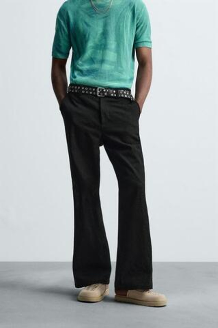 ZARA БРЮКИ С ЦВЕТОЧНОЙ ВЫШИВКОЙ, ЧЕРНЫЙ