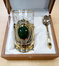 Подстаканник "Нефрит" №2 с ложечкой нефрит