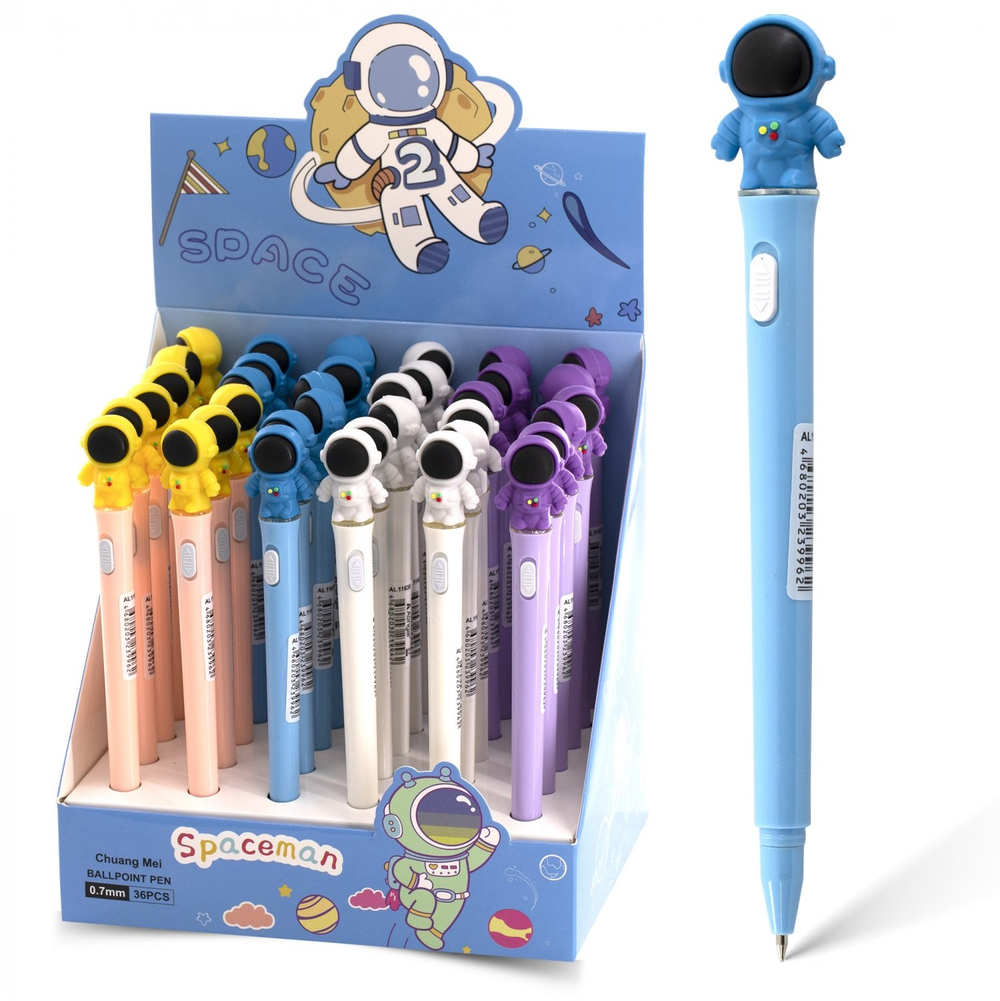 Ручка шариковая Alingar, "Космонавт", 0,7 мм, синяя, с подсветкой, круглый, цветной, пластиковый корпус, карт. уп.