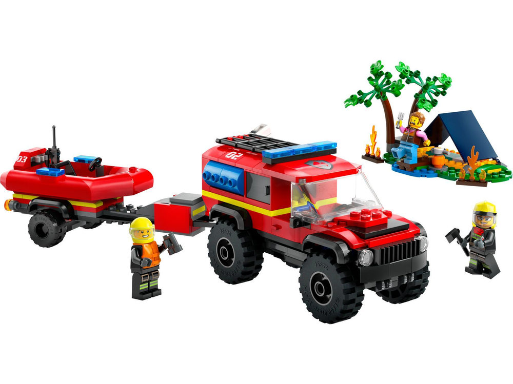 LEGO City 60412 — пожарная машина 4×4 со спасательной лодкой, техника спасателей