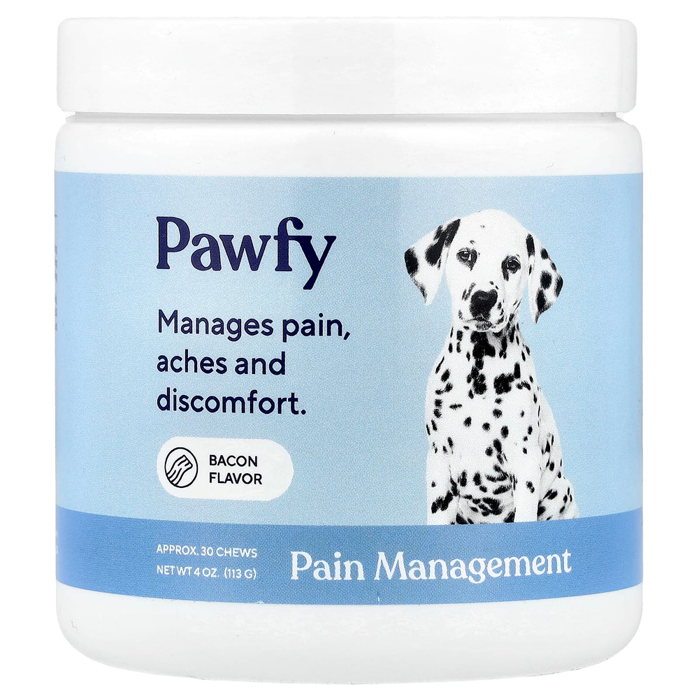 Pawfy, Обезболивающее, для собак, от 6 месяцев, бекон, 30 жевательных таблеток, 113 г (4 унции)
