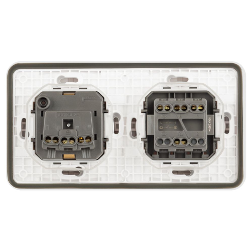 Блок розетка с выключателем ЭРА Эксперт 11-7522-01 двойным IP55 16A-10AX-250В горизонт. СУ белый