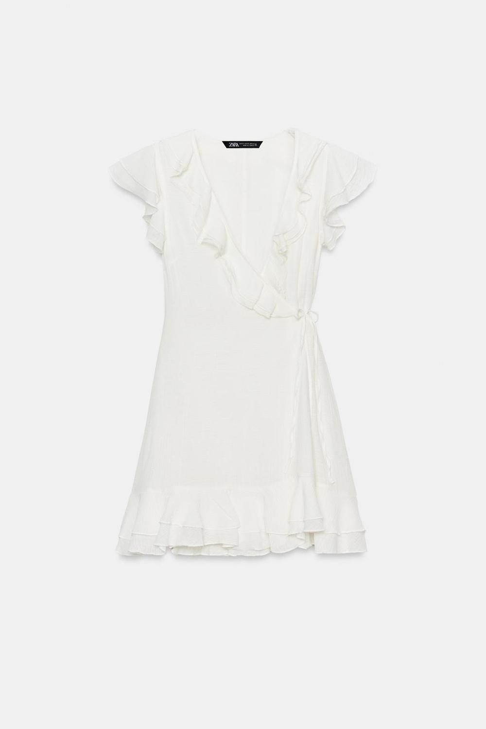 ZARA МИНИ-ПЛАТЬЕ С ВОЛАНАМИ, БЕЛЫЙ