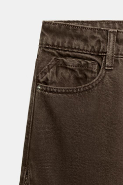 ZARA ДЖИНСЫ Z1975 LOOSE СО СРЕДНЕЙ ПОСАДКОЙ И ВСТАВКАМИ КРЮЧКОМ, КОРИЧНЕВЫЙ