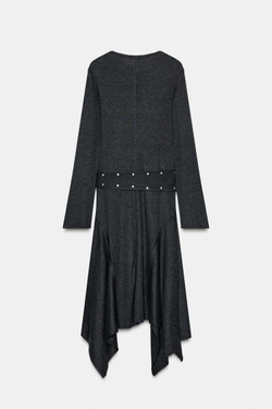 ZARA ПЛАТЬЕ МИДИ АСИММЕТРИЧНОГО КРОЯ, СЕРЫЙ