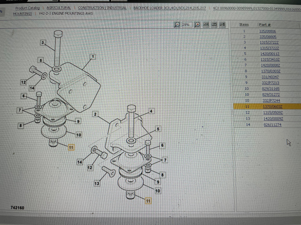 Гайка болта подушки двигателя, КПП, кабины (M16) | 1370/0603Z | JCB