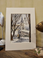 Картина авторская акварельная в паспарту 21х30 см на стену для интерьера "Прогулки по Пскову"