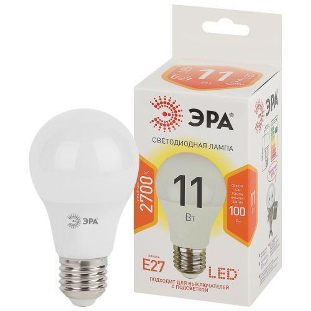 Лампа светодиодная A60-11w-827-E27 грушевидная 880лм Эра Б0030910