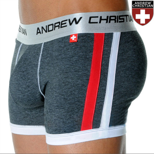 Мужские трусы боксеры серые пуш ап передний Andrew Christian Shock Jock Racer Boxer Grey   AC52