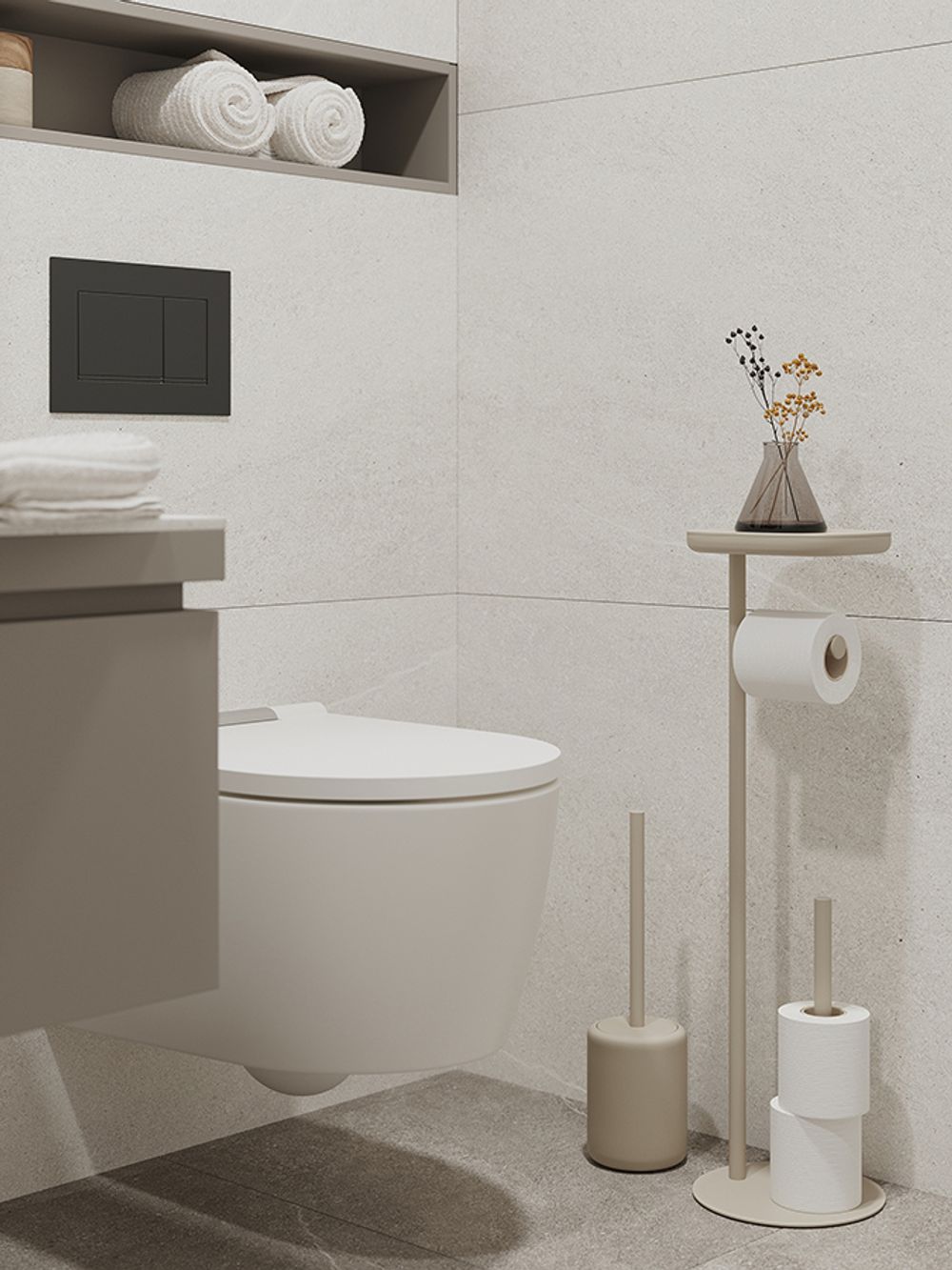 Держатель для туалетной бумаги с полочкой Slim, светло-серый