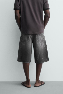 ZARA ДЖИНСОВЫЕ ШОРТЫ BAGGY С ЦЕПЯМИ, СЕРЫЙ