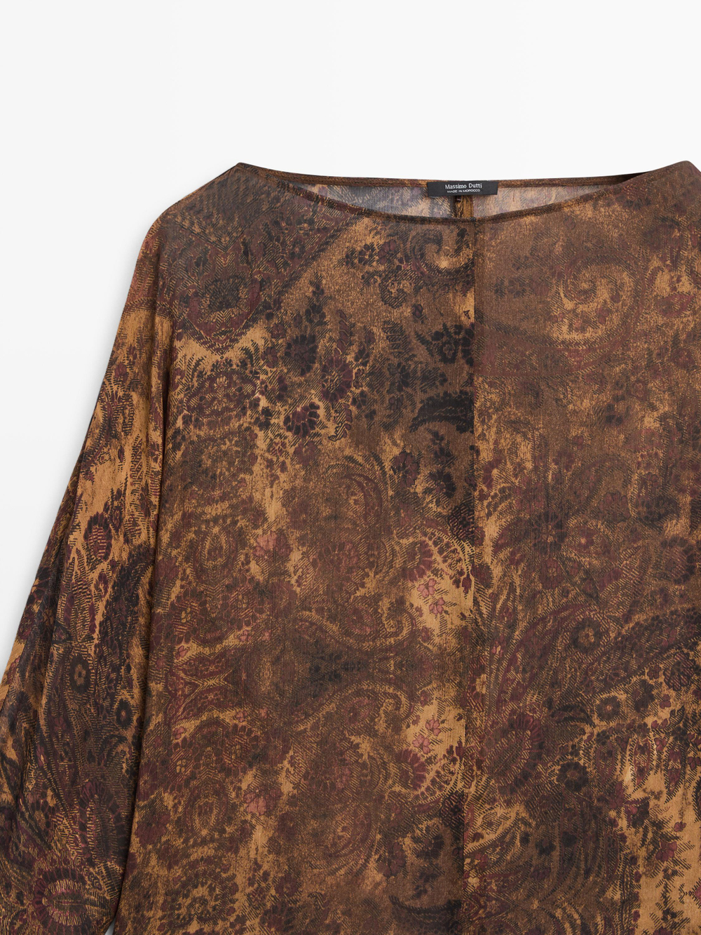 Massimo Dutti Блузка с драпировкой и узором, зеленый