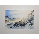 Картина авторская акварельная в паспарту 30х40 см на стену для интерьера "Горный пейзаж в стиле Franco Pretti"