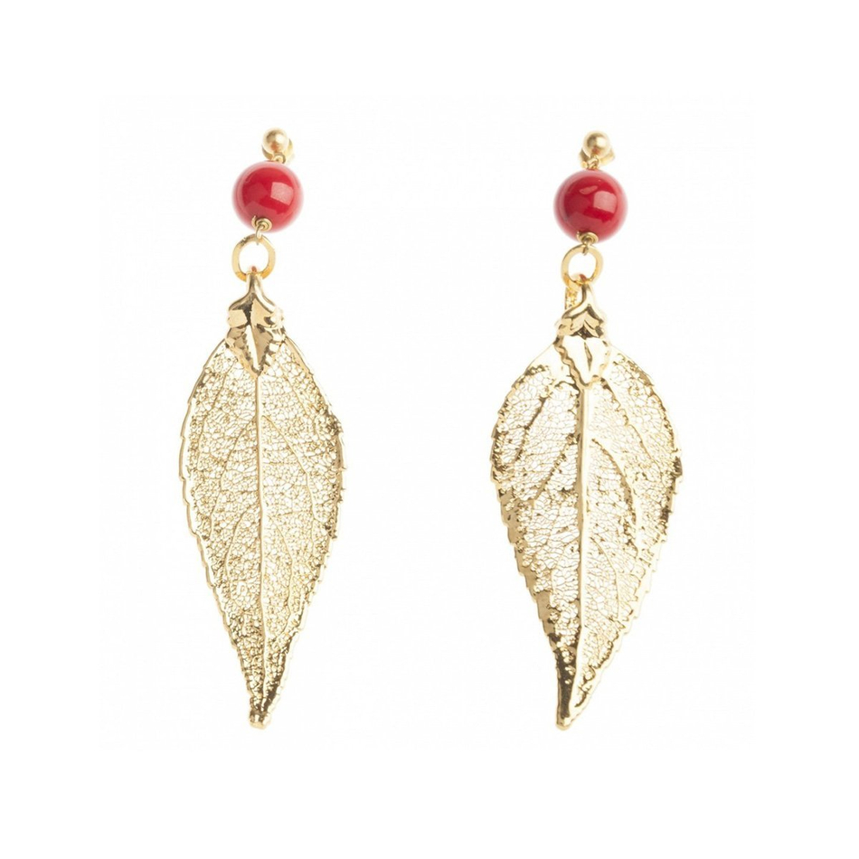Серьги листья Ester Bijoux Вишня OR1194/31- G BR/R