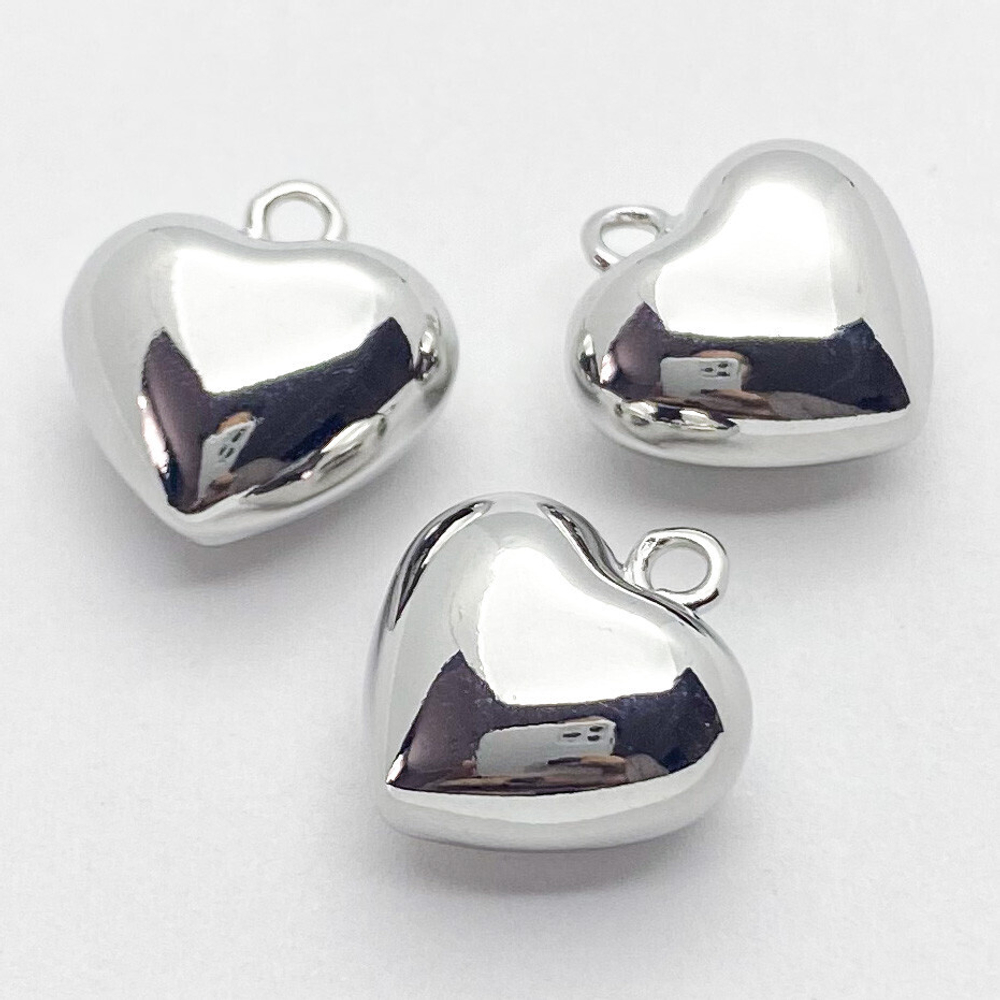 Подвеска Сердце, цвет серебро (родий), размер 14*16 мм, цена за 1 шт