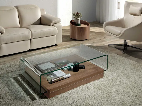 Журнальный столик Angel Cerda 2004, 120х70 см, стекло, орех