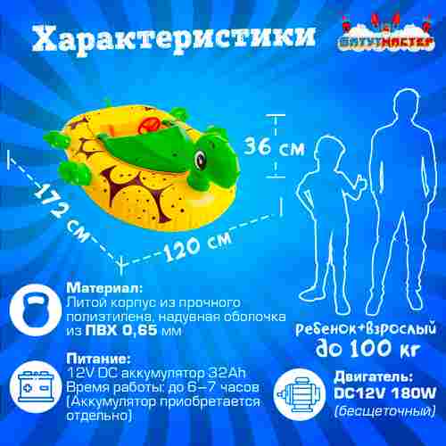 Лодка для водного аттракциона «Черепашка», взрослая, на часовом механизме, 172×120×36 см