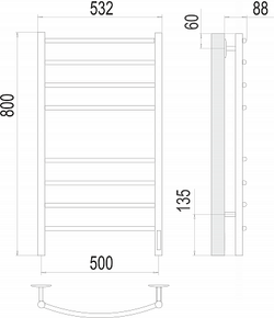 Полотенцесушитель Terminus Классик П8 500х800 электро КС ЧЕРНЫЙ МУАР ( new встроен диммер)