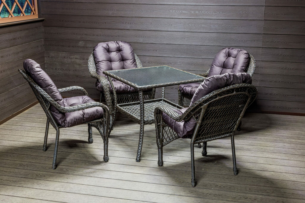 Садовый комплект из искусственного ротанга Мэдисон НЬЮ (Medison NEW) стол квадратный 80х80 + 4 кресла с подушками на сиденье и спинку