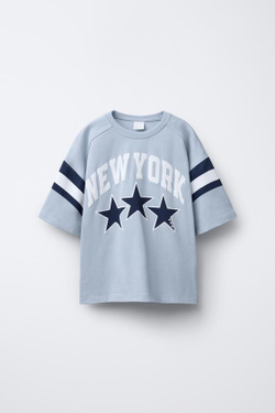 ZARA ФУТБОЛКА С НАДПИСЬЮ, СИНИЙ