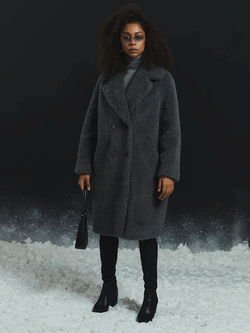 Шуба женская чебурашка тедди экомех, графитовая, SilverFox (арт. 1188-101)