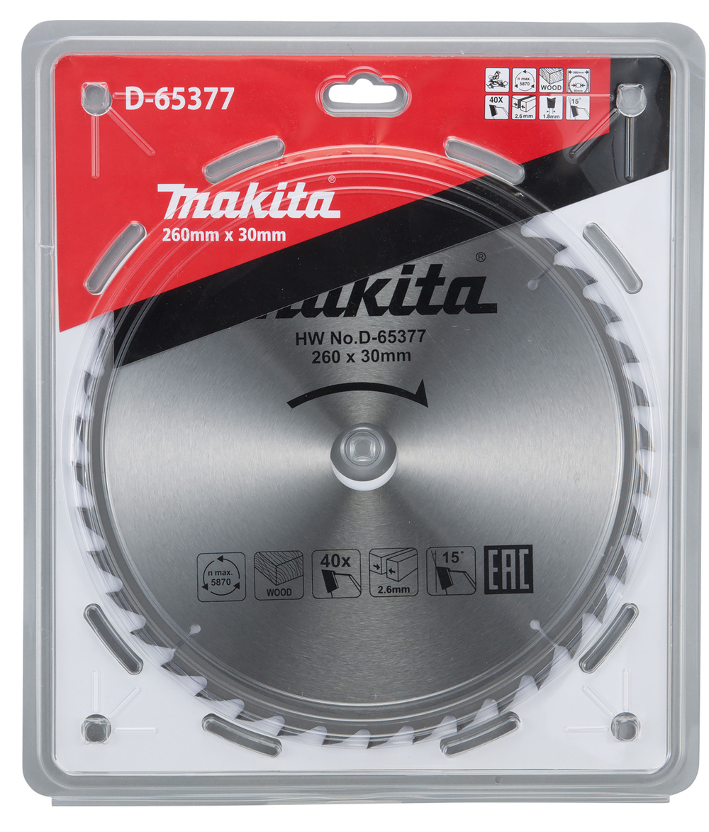 Пильный диск для дерева 260x30x2,6/1,8x40T Makita D-65377